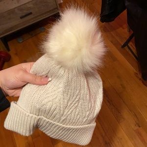 Ivory furry beanie hat for women